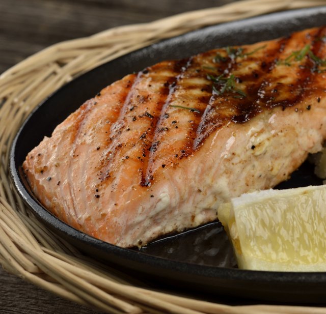 A plate of grilled salmon