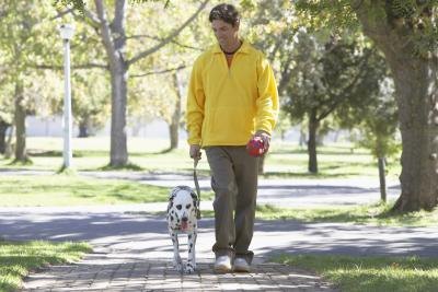 Man taking dog on walk