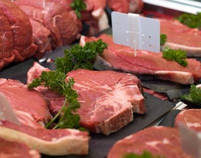 Selection of steaks at market