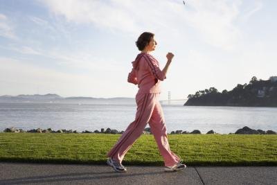 A woman power walking