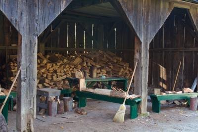 Stacks of firewood stored in a large working shed.(Jeanne McRight 