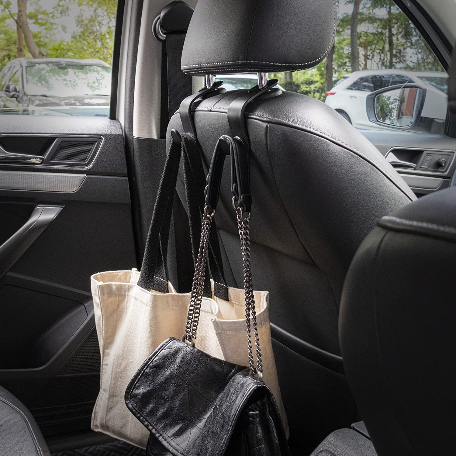 The Purse Net Car Net Pocket Handbag Holder Between Seats w/4 Grocery Bag  Headrest Hooks | Purse Holder for Car | Net Car Handbag Holder w/2 Cargo