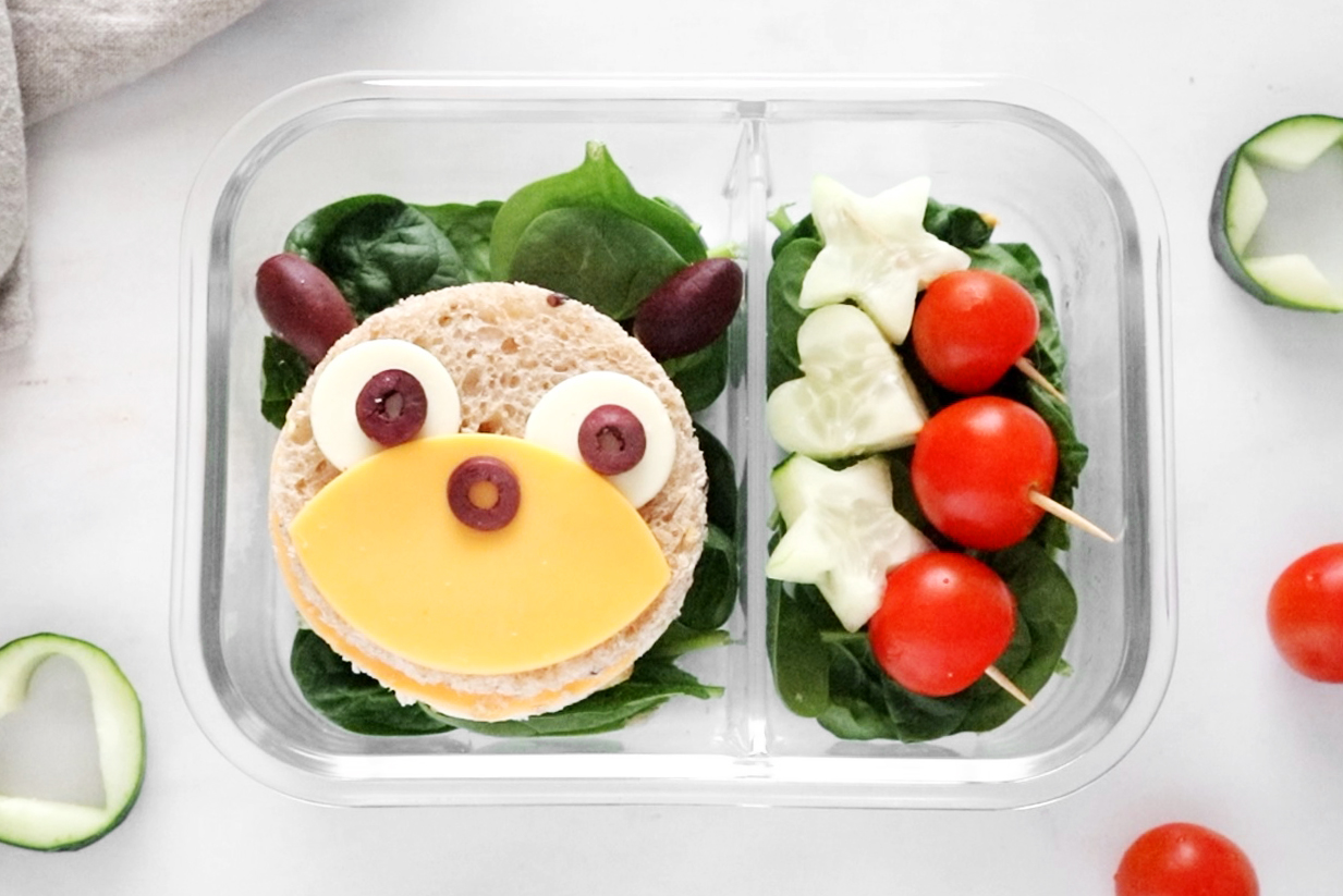 Brown Bear Bento Snack Box Recipe with Rainbow Fruit Salad