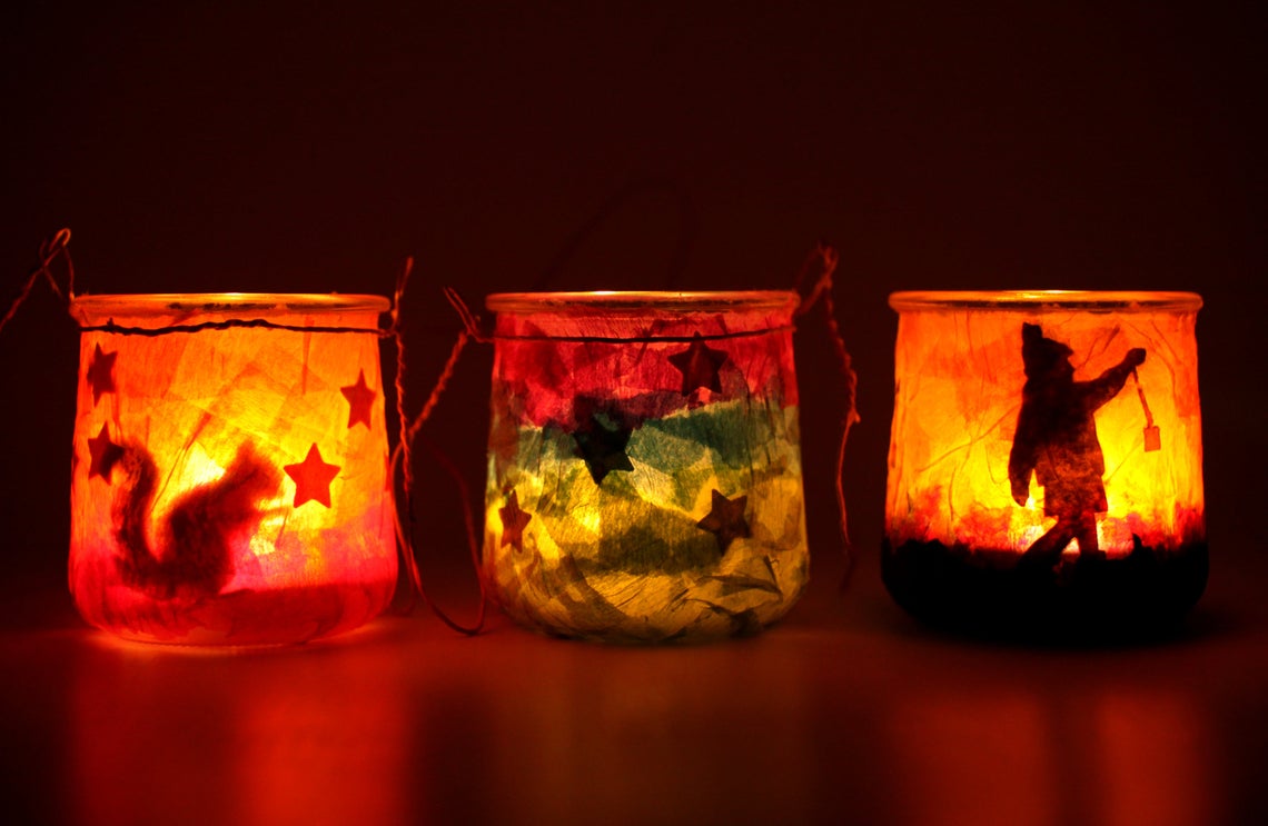 DIY Lantern Making Kit 4 Pack LED Tea Lights 12cm Height X 10cm