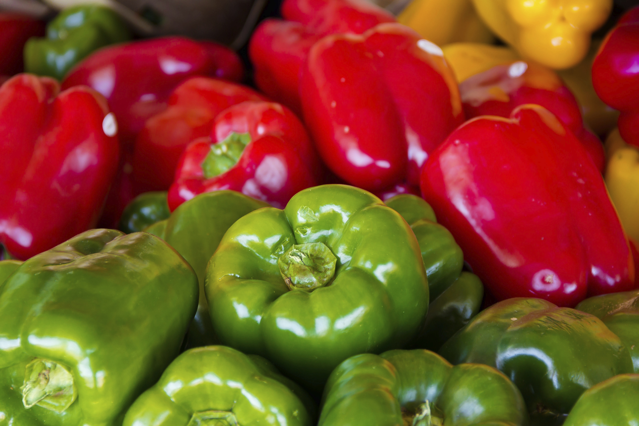 Green, Yellow & Red Bell Peppers - Produce - Market