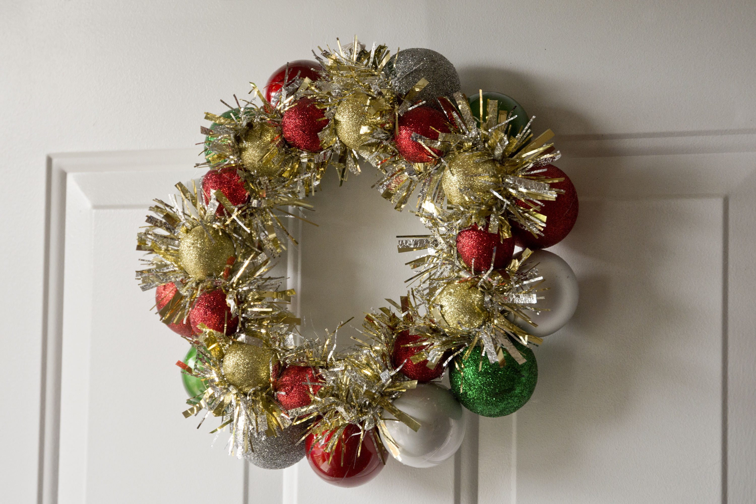 $6 Dollar Wire Hanger Christmas Ornament Wreath and Bow Tutorial