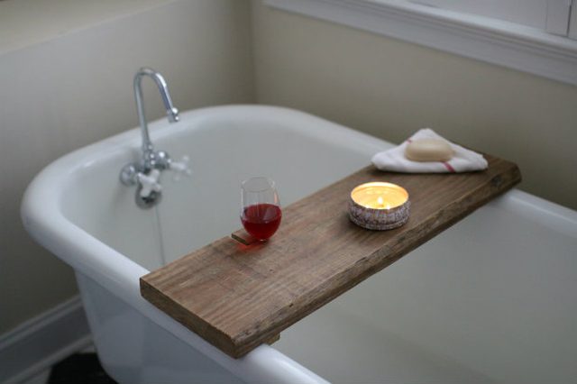 Over the Sink Bathroom Shelf, Rustic Wood Bath Caddy, Bathtub Tray