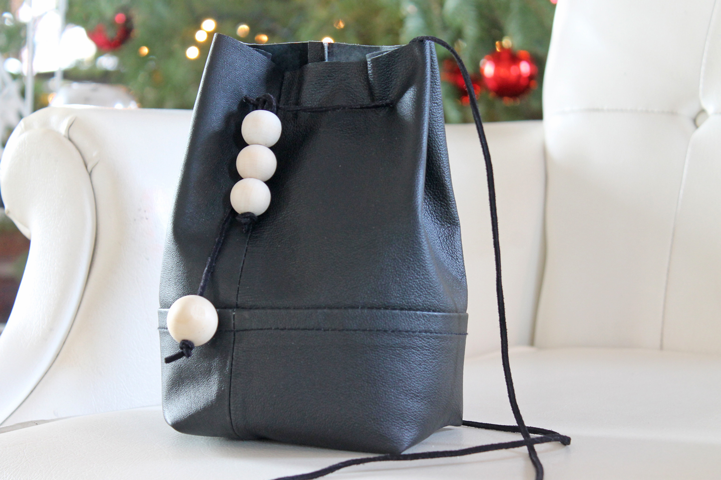 The Easiest Way to Make a Leather Drawstring Bag - Paper and Stitch