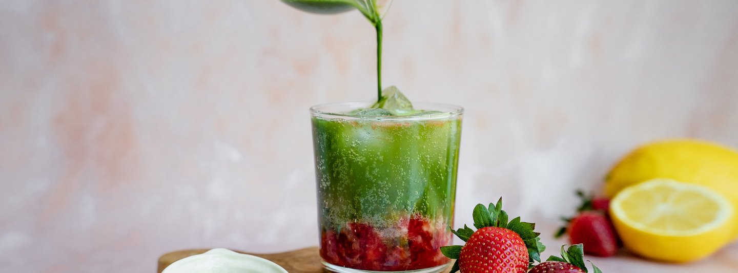 Iced Strawberry Matcha Lemonade Fiz by Isabelle Lopez