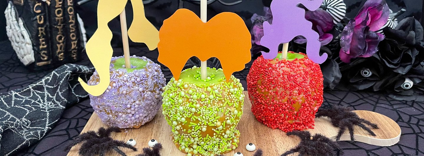 Colorful Hocus Pocus 2-themed Halloween Candy Apples