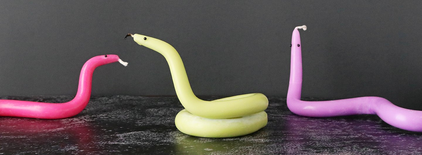 Twisted candles shaped like snakes for Halloween