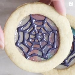 Stained glass cookies inspired by Wednesday