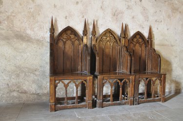 Gothic chairs in an old church