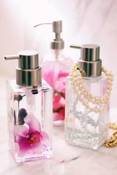 DIY Floating Floral & Pearl Liquid Soap Dispensers