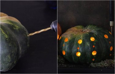 Use a power drill to carve the pumpkin