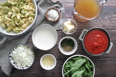 Ingredients for one-pot creamy tortellini soup