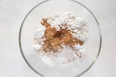 Dry cake ingredients in a bowl