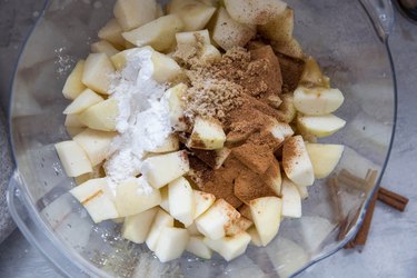pears, brown sugar, cinnamon, corn starch in a mixing bowl