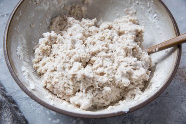 Cobbler topping dough in a mixing bowl