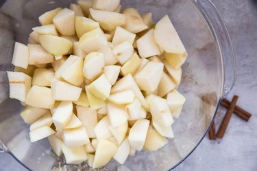 chopped pears in a mixing bowl