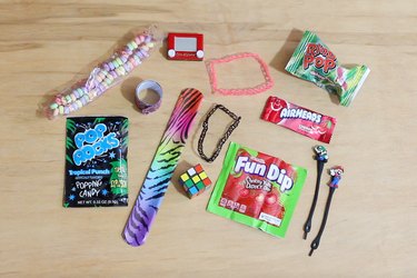 Assorted 90s nostalgia items and candy