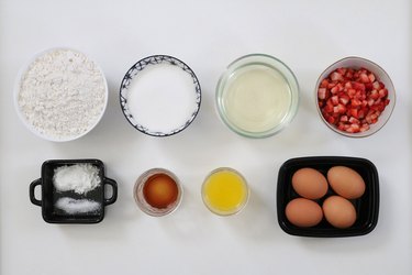 Ingredients for baked strawberry champagne donuts