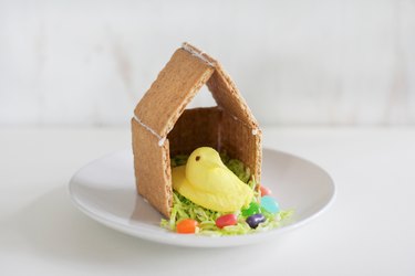 Bird house made with graham crackers and PEEPS