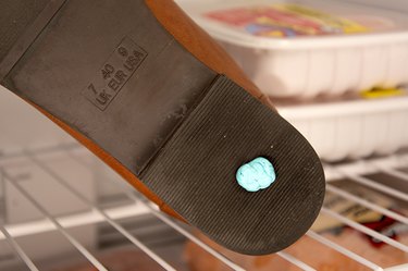 An image of gum on a shoe in the freezer.