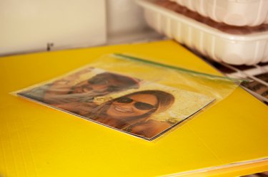 An image of water-damaged documents in the freezer.