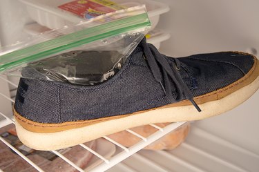 An image of a shoe being stretched in the freezer.