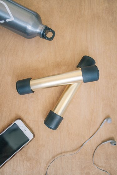 DIY black and gold PVC pipe hand weights