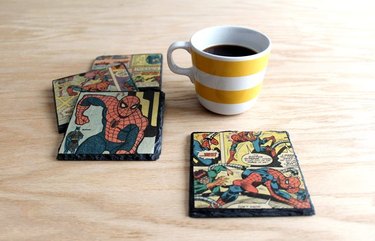 decoupage vintage comic book slate coasters