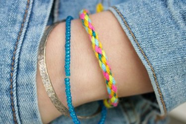 Close-up of woven bracelet on wrist