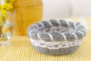 Closeup of gray woven basket