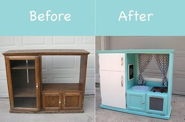 Cute play kitchen for kids, before and after