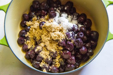 Cherry filling ingredients in a pot