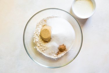 Flour, sugar, cinnamon and salt in a mixing bowl