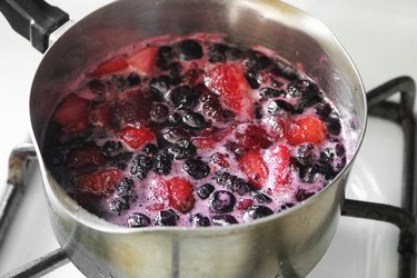 Heat water, sugar, lemon juice and berries