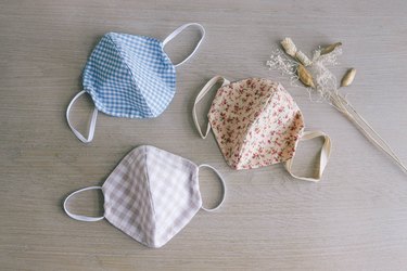 DIY gingham and floral fabric face masks