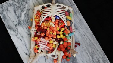 Torso of skeleton filled with candy