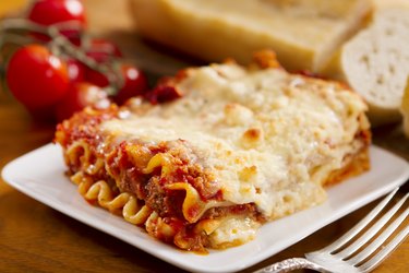 Freshly baked lasagna with lots of cheese