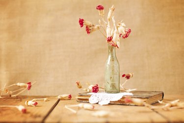 Beautiful dried flowers and book
