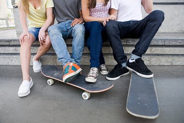 Teenagers with skateboards