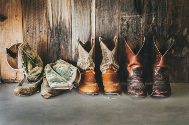 Row of rasty cowboy boots