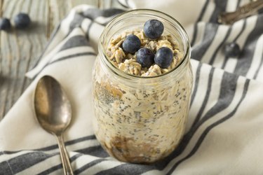 Healthy homemade overnight oatmeal in glass jar