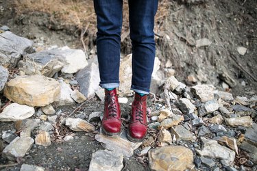 Red boots in the rocks