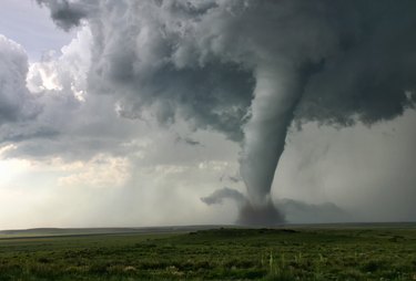 This tornado demonstrates "Barber Poling": the rotational bands twisting around the tornado itself, Campo, Colorado, USA