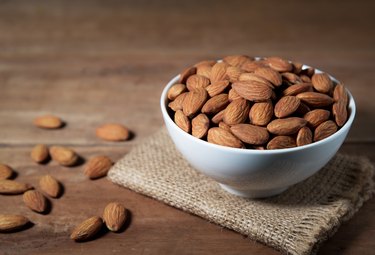 Close-Up Of Almonds In Bowl On Table