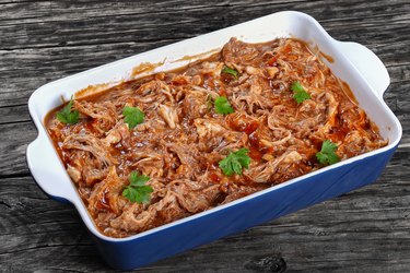 slow cooked pulled meat, top view