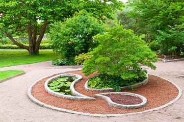 Ornamental garden with small water lily pond